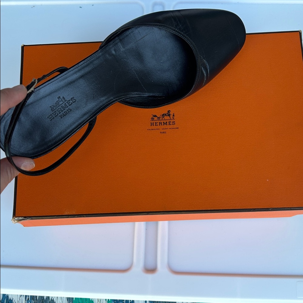 Hermès Black Heeled Sandals with Signature Orange Box